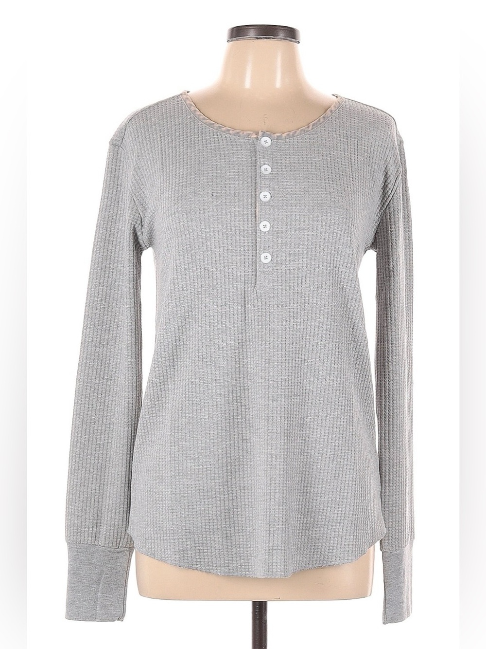 EUC Venor Waffle Henley in Light Gray